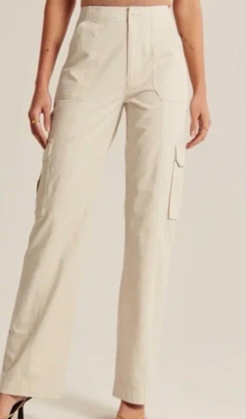 Abercrombie & Fitch High Rise Utility Wide Leg Cargo Pants Khaki 29 / 8 Petite